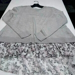 Club Monaco Woman’s Size XS Mixed Media Sweater Gray Floral Long Sleeve Wool